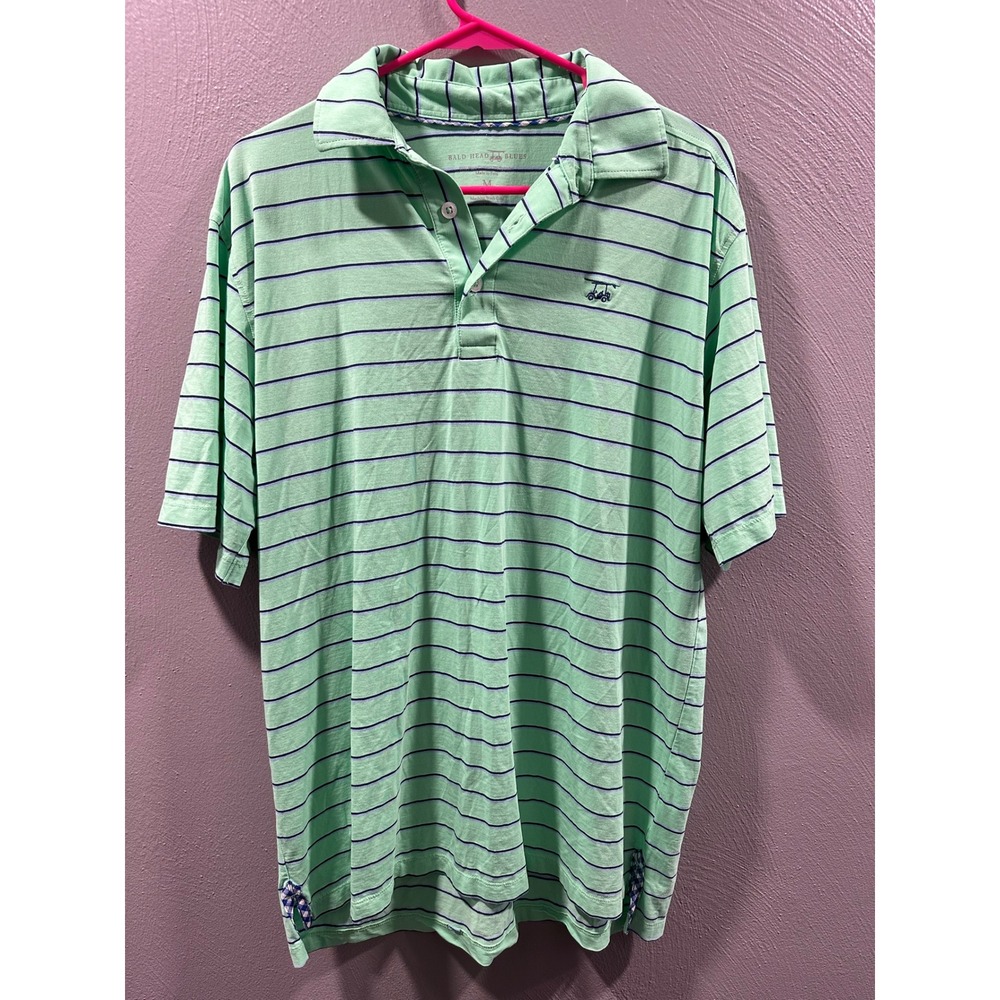 Bald Head Blues Mens Albatross Polo Shirt Mint Green Navy Striped Size M Pima
